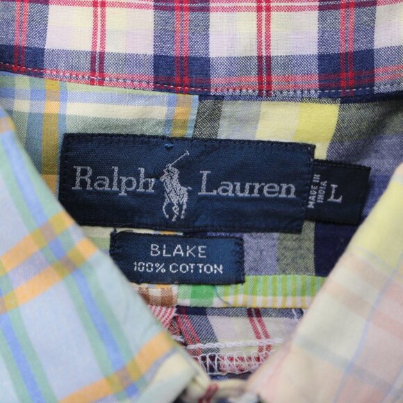 Ralph Lauren Shirt Mens Large Blake Patchwork Madras Short Sleeve Cotton Button - Picture 9 of 13